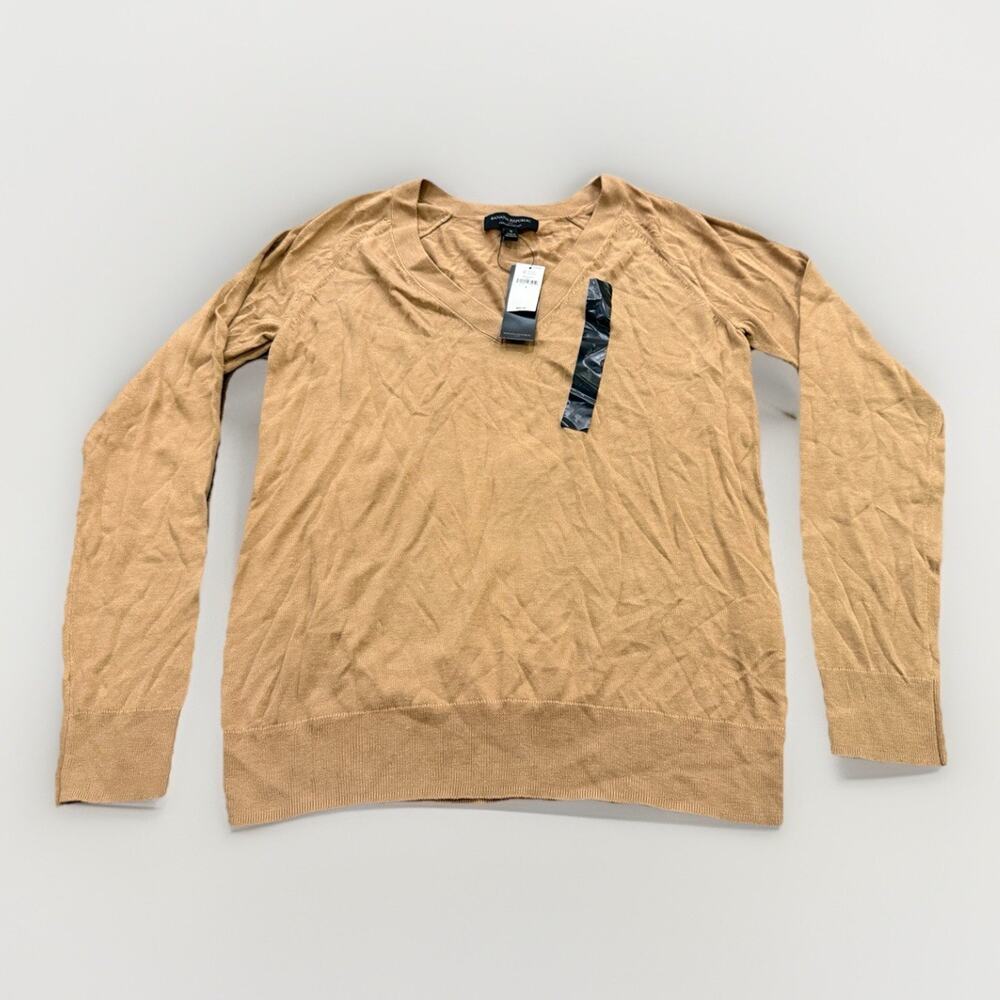 Banana Republic Womens Tan Brown V-Neck Forever Sweater Lightweight Size S NWT - Picture 1 of 8